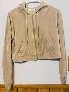 Zoe by Zoe + Phoebe women size LARGE Zip-Up cropped Hoodie Jacket